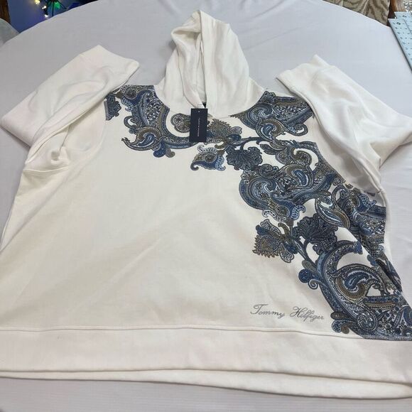 NWT Tommy Hilfiger White Paisley Swirl Sweatshirt Hoodie Plus Size 3X New - Picture 1 of 8